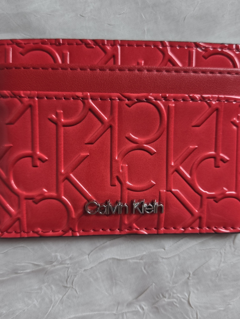 Calvin Klein Red Patent Leather Monogram Cardholder Wallet